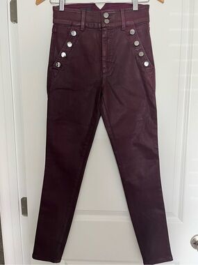 Joe’s Jeans High Rise Coated Denim Pants Fig Maroon Ankle Skinny Moto Sz 26 NWT